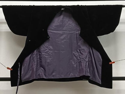 平和屋着物＃和装コート　ベロア　舞花文　黒地　CABK0377ua