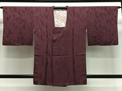 平和屋着物＃道行コート　樹林地紋　似せ紫色　正絹　逸品　CABK0381ua