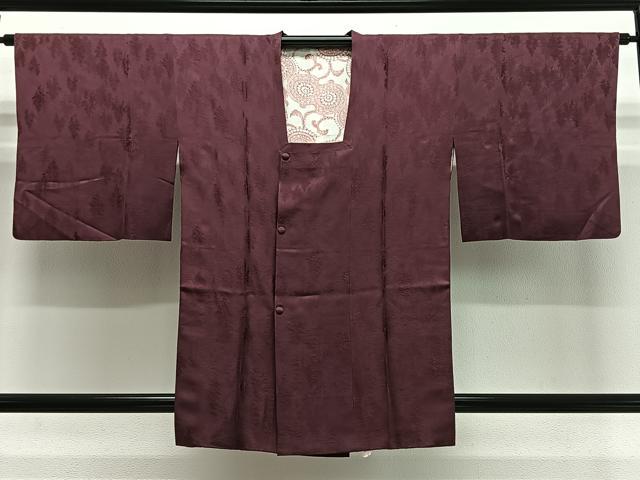 平和屋着物＃道行コート　樹林地紋　似せ紫色　正絹　逸品　CABK0381ua