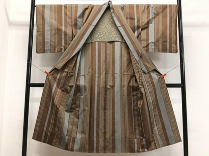 平和屋着物＃本場縞大島紬　道中着　縞　ロング丈　正絹　逸品　CABK0383ua