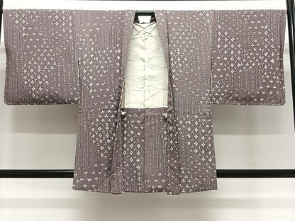 平和屋着物＃羽織 ろうけつ染め 幾何学花文 正絹 逸品 未使用 CABK0387ua