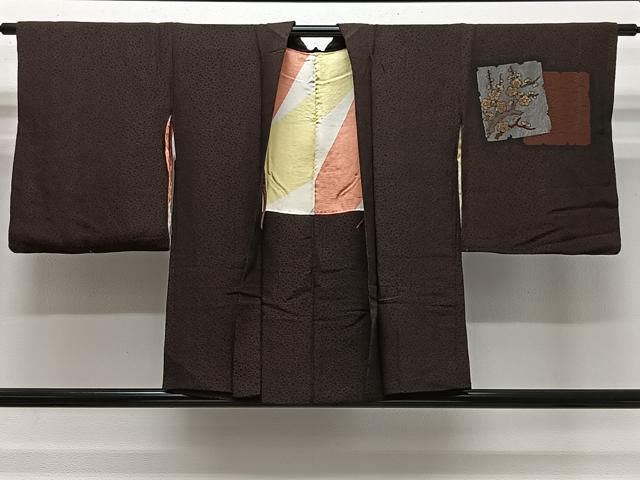 平和屋着物＃羽織　寿光織　色紙重ね草花文　黒地　金銀糸　正絹　逸品　CABK0389ua