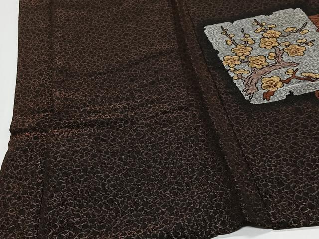 平和屋着物＃羽織　寿光織　色紙重ね草花文　黒地　金銀糸　正絹　逸品　CABK0389ua