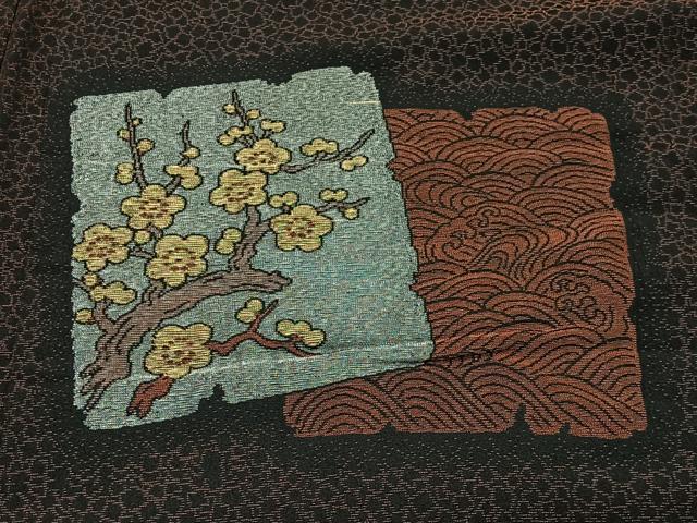 平和屋着物＃羽織　寿光織　色紙重ね草花文　黒地　金銀糸　正絹　逸品　CABK0389ua