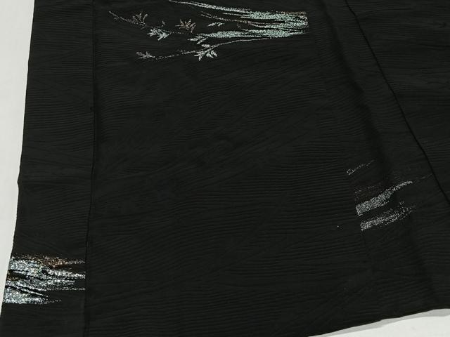 平和屋着物＃羽織　寿光織　草葉文　黒地　金銀糸　正絹　逸品　CABK0391ua