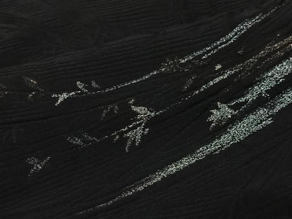 平和屋着物＃羽織　寿光織　草葉文　黒地　金銀糸　正絹　逸品　CABK0391ua