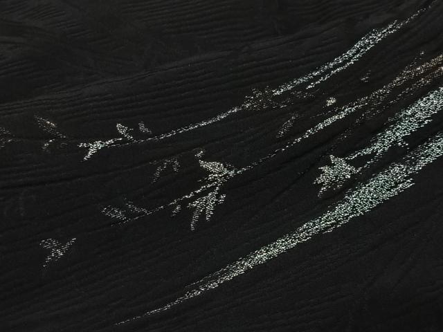 平和屋着物＃羽織　寿光織　草葉文　黒地　金銀糸　正絹　逸品　CABK0391ua