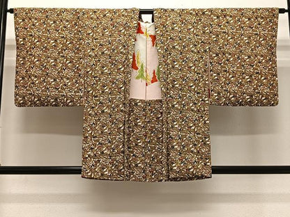 平和屋着物＃羽織　型染め　草花文　正絹　逸品　CABK0392ua
