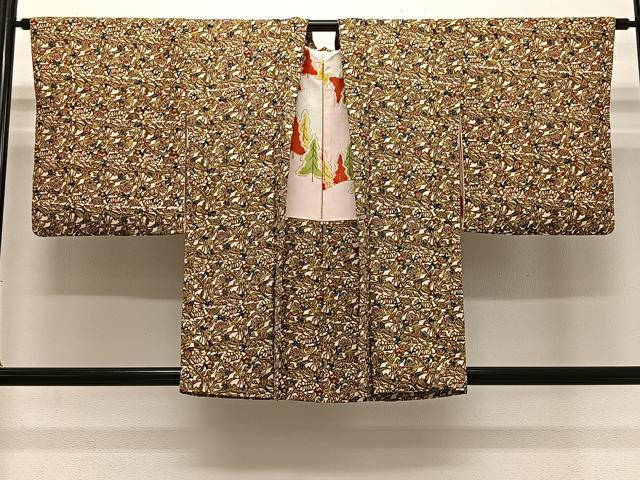 平和屋着物＃羽織　型染め　草花文　正絹　逸品　CABK0392ua