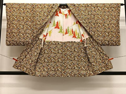 平和屋着物＃羽織　型染め　草花文　正絹　逸品　CABK0392ua