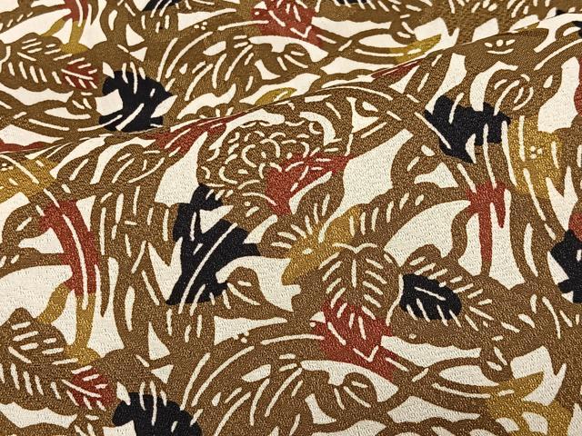 平和屋着物＃羽織　型染め　草花文　正絹　逸品　CABK0392ua