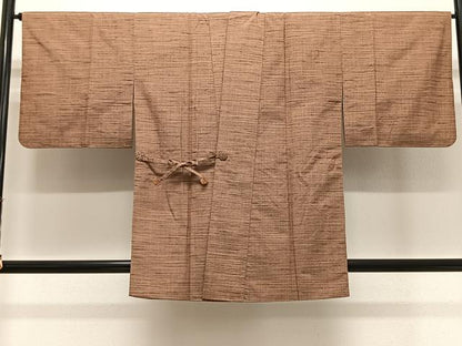 平和屋着物＃道中着　紬地　横段文　正絹　逸品　CABK0393ua