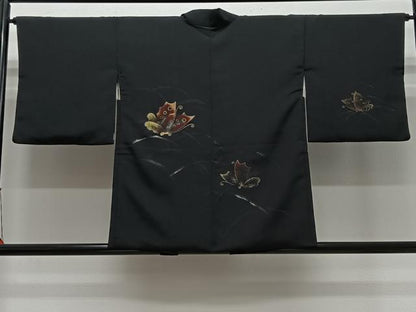 平和屋着物＃羽織　寿光織　舞蝶文　黒地　金銀糸　正絹　逸品　CABK0397ua