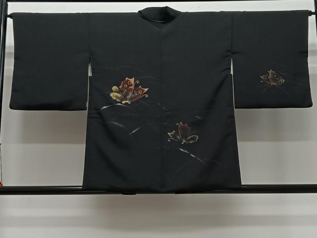 平和屋着物＃羽織　寿光織　舞蝶文　黒地　金銀糸　正絹　逸品　CABK0397ua