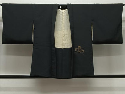 平和屋着物＃羽織　寿光織　舞蝶文　黒地　金銀糸　正絹　逸品　CABK0397ua