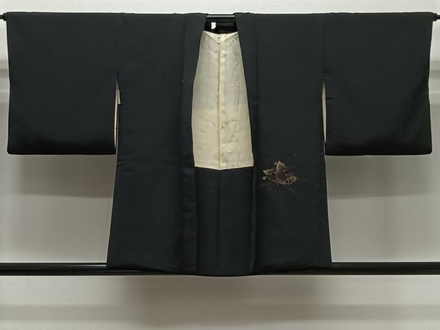 平和屋着物＃羽織　寿光織　舞蝶文　黒地　金銀糸　正絹　逸品　CABK0397ua