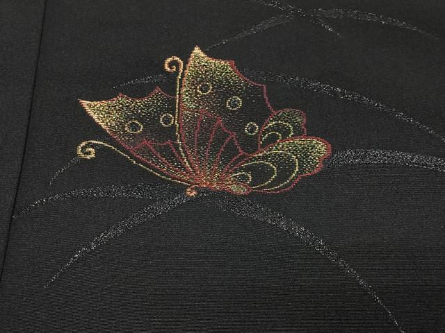 平和屋着物＃羽織　寿光織　舞蝶文　黒地　金銀糸　正絹　逸品　CABK0397ua