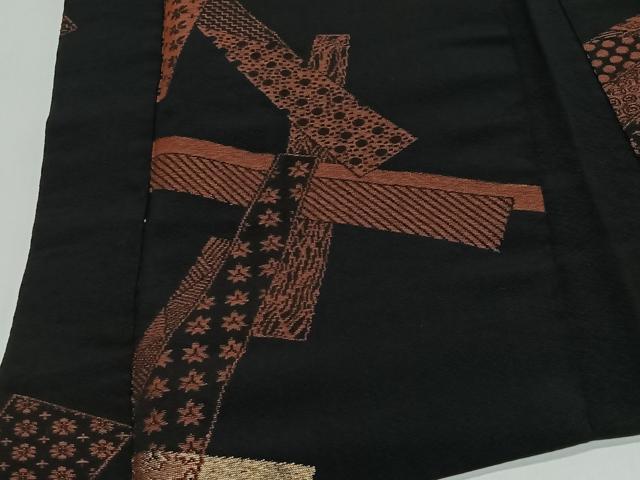平和屋着物＃羽織　寿光織　色紙花文　黒地　金銀糸　正絹　逸品　CABK0398ua