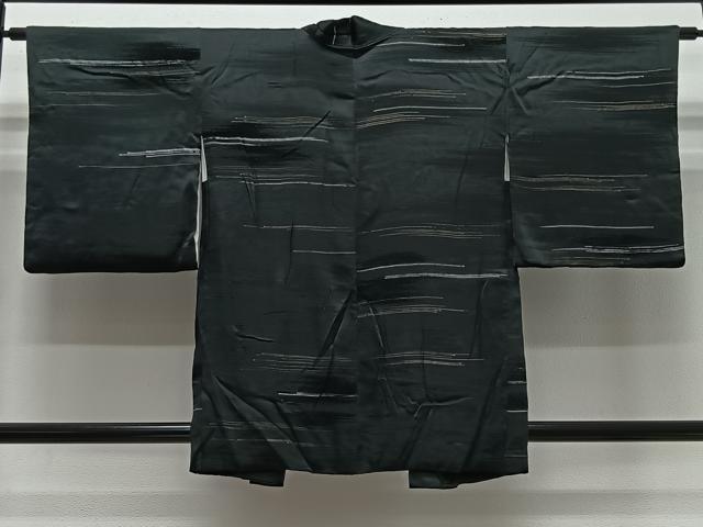 平和屋着物＃羽織　ビロード　横段文　黒地　金銀彩　正絹　逸品　CABK0399ua
