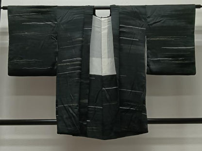 平和屋着物＃羽織　ビロード　横段文　黒地　金銀彩　正絹　逸品　CABK0399ua