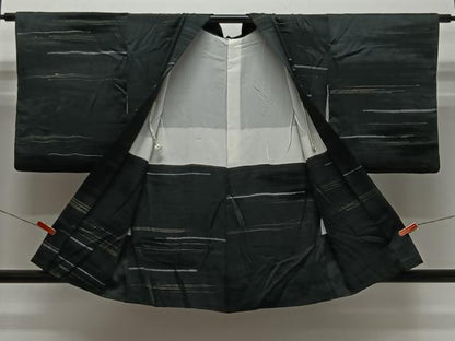 平和屋着物＃羽織　ビロード　横段文　黒地　金銀彩　正絹　逸品　CABK0399ua