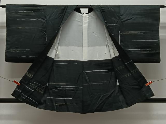平和屋着物＃羽織　ビロード　横段文　黒地　金銀彩　正絹　逸品　CABK0399ua