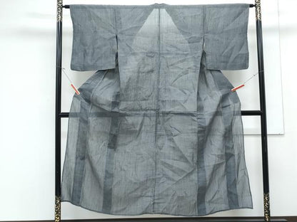 平和屋着物＊夏物　本場小千谷ちぢみ　墨色　麻　逸品　CABK0407th