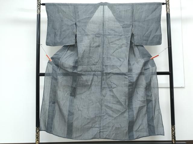 平和屋着物＊夏物　本場小千谷ちぢみ　墨色　麻　逸品　CABK0407th