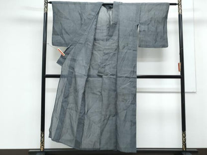 平和屋着物＊夏物　本場小千谷ちぢみ　墨色　麻　逸品　CABK0407th