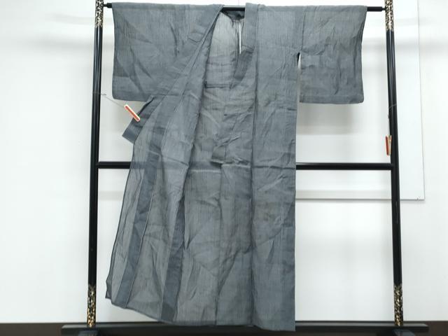 平和屋着物＊夏物　本場小千谷ちぢみ　墨色　麻　逸品　CABK0407th