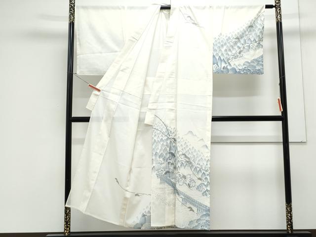 平和屋着物＊夏物　男性　訪問着　絽　渡橋風景文　洗える着物　CABK0408th