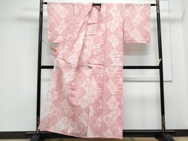 平和屋着物＊夏物　小紋　紗　切嵌花文　CABK0418th