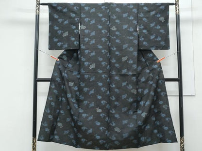 平和屋着物＊夏物　紗紬　草花文　黒地　金彩　正絹　逸品　CABK0419th