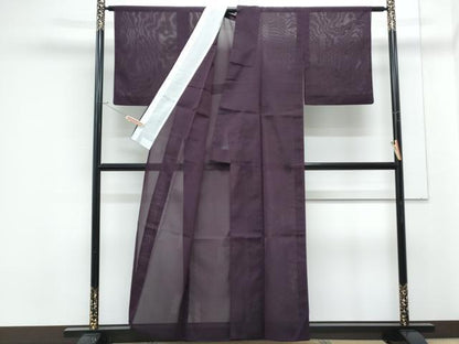 平和屋着物＊夏物　色無地　短冊吉祥紋紗　深紫色　正絹　逸品　CABK0422th