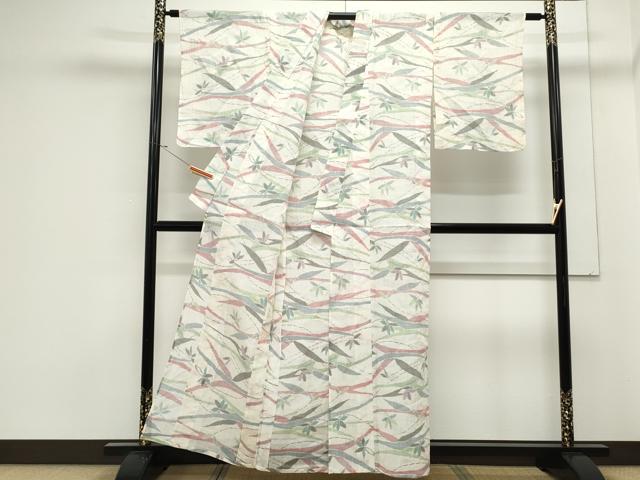 平和屋着物＊夏物　本場小千谷ちぢみ　草花文　麻　逸品　CABK0426th