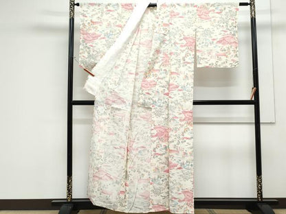 平和屋着物＊夏物　小紋　絽　流水風景草花文　正絹　逸品　CABK0427th