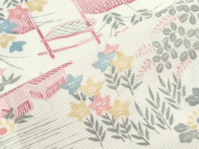 平和屋着物＊夏物　小紋　絽　流水風景草花文　正絹　逸品　CABK0427th
