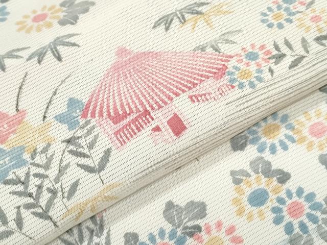 平和屋着物＊夏物　小紋　絽　流水風景草花文　正絹　逸品　CABK0427th