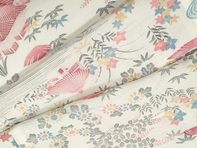 平和屋着物＊夏物　小紋　絽　流水風景草花文　正絹　逸品　CABK0427th