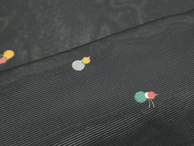平和屋着物＊夏物　小紋　絽　ひょうたん　黒地　正絹　逸品　CABK0428th