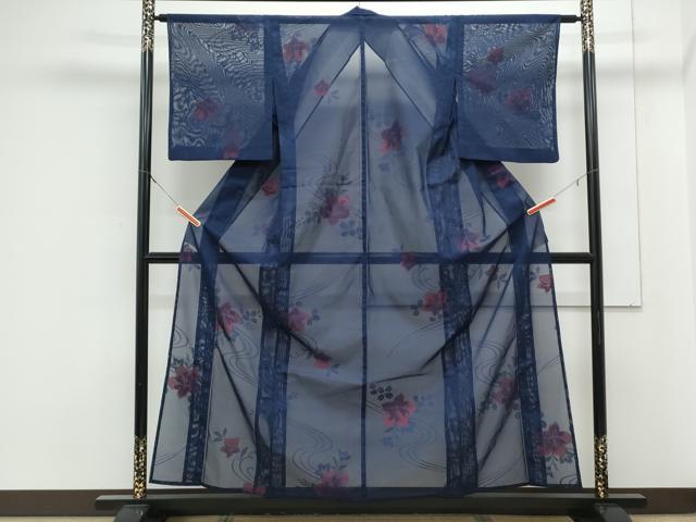 平和屋着物＊夏物　小紋　紗　草花文　正絹　逸品　CABK0433th