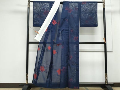 平和屋着物＊夏物　小紋　紗　草花文　正絹　逸品　CABK0433th