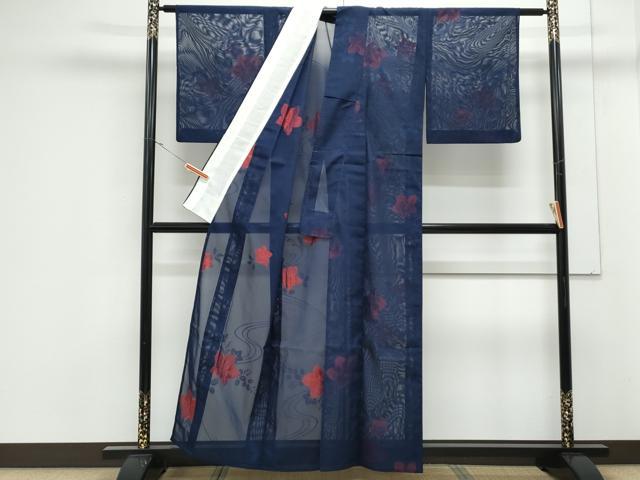 平和屋着物＊夏物　小紋　紗　草花文　正絹　逸品　CABK0433th