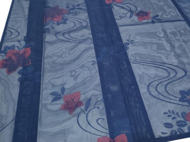 平和屋着物＊夏物　小紋　紗　草花文　正絹　逸品　CABK0433th