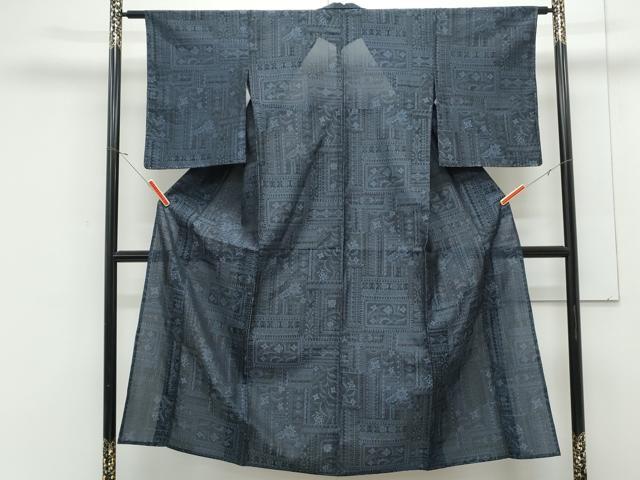 平和屋着物＊夏物　お召　風通紗　吉祥花文　正絹　逸品　CABK0437th