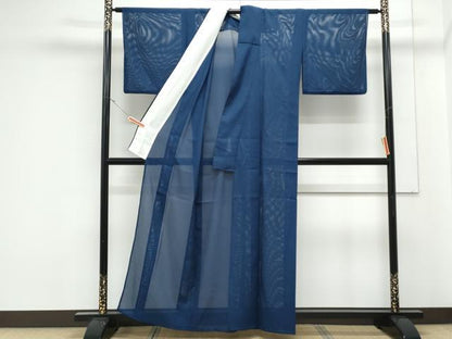 平和屋着物＊夏物　色無地　絽　紺青色　洗える着物　CABK0443th