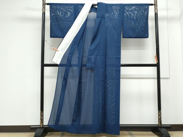 平和屋着物＊夏物　色無地　絽　紺青色　洗える着物　CABK0443th