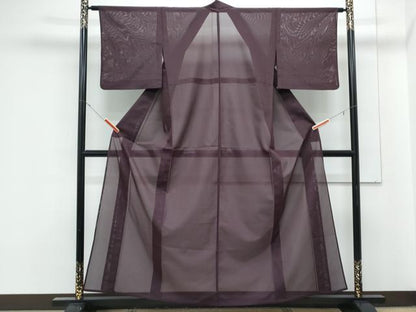 平和屋着物＊夏物　色無地　絽　黒鷲色　洗える着物　CABK0444th