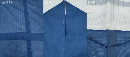 平和屋着物＊夏物　色無地　絽　縞紋紗　紺青色　洗える着物　CABK0451th