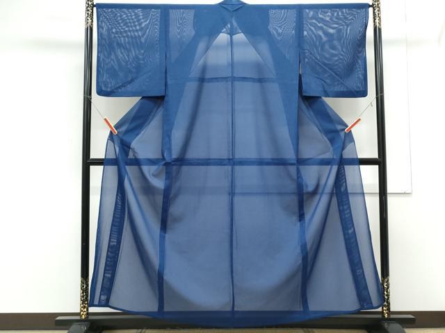 平和屋着物＊夏物　色無地　絽　紺色　洗える着物　CABK0454th